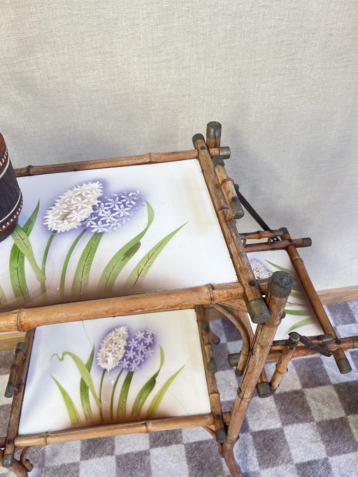 1960s Etagere Plant Table Bamboo and Ceramic