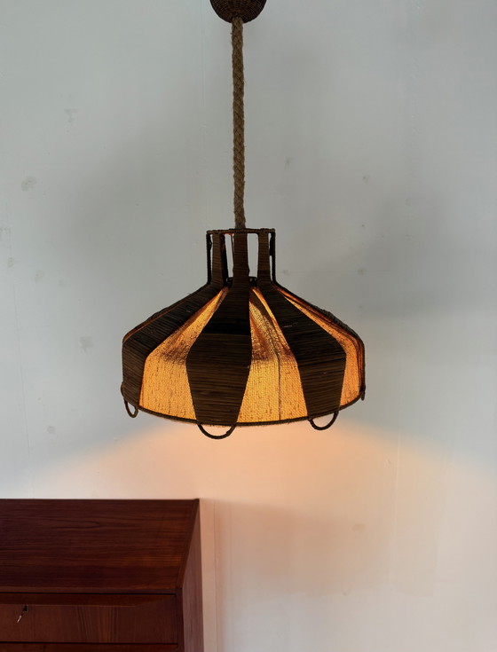 Image 1 of Vintage hanglamp in wol & riet ‘60