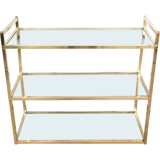 Scaffale vintage a 3 livelli in ottone e vetro, 1970