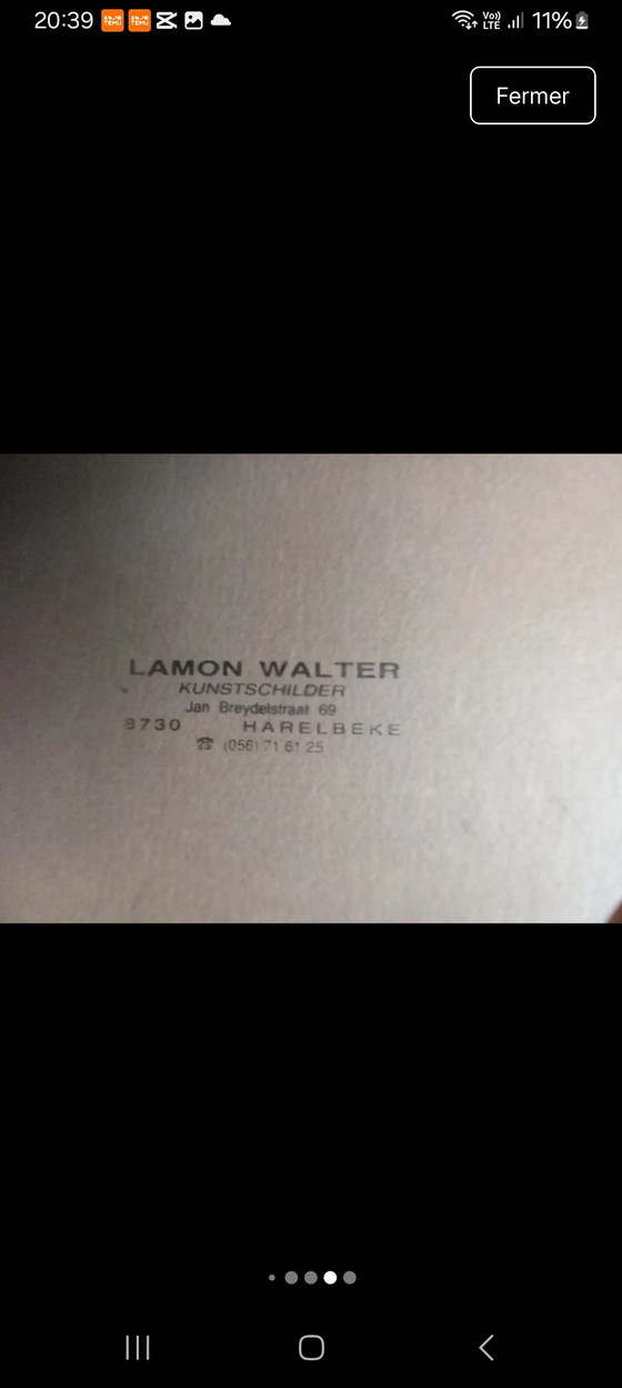 Image 1 of Aquarelle Flamande "Soirée d'Été" - Walter LAMON - 1982 - Cadre Alu Vintage