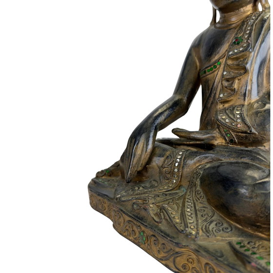 Antieke houten Mandalay Boeddha met glas inleg, Myanmar, ca. 1880 – Beeldhouwkunst, Wood (photo 9 of 10)