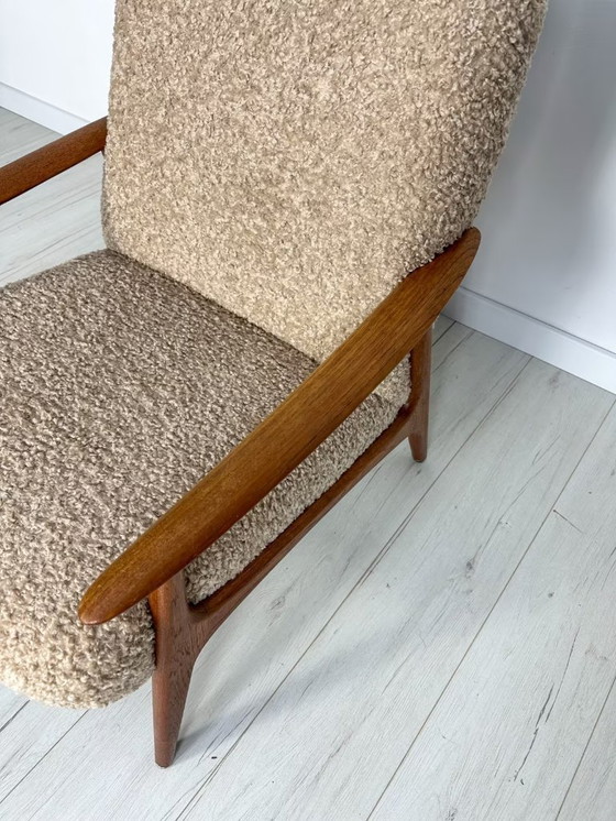 Image 1 of Vintage Minimalistic Teak Armchair with Bouclé 60s 70s