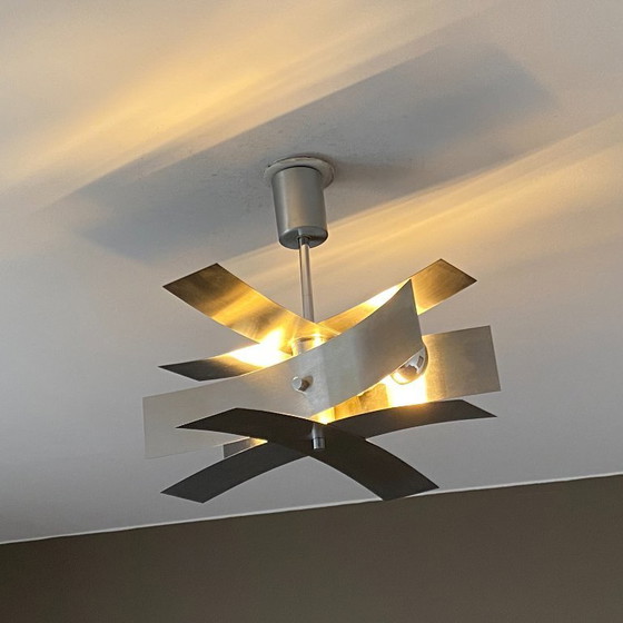 Image 1 of Lámpara de araña Sputnik. 1970. Era espacial. Acero cepillado.