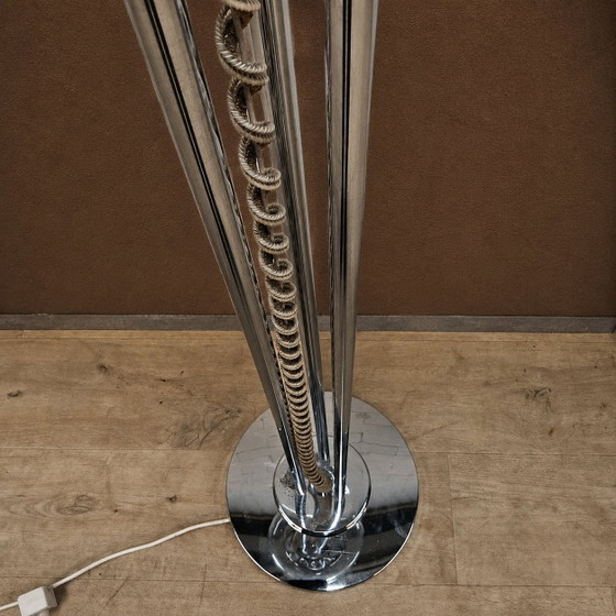 Image 1 of Vintage Itliaanse design Space Age vloerlamp Chroom en Glas (jaren 70 / 70s) unieke lamp 