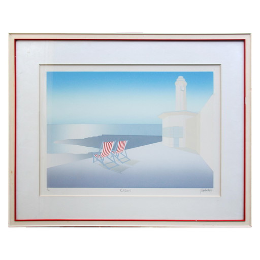 Lithograph 'Red Chairs' By Ole Kurtzau