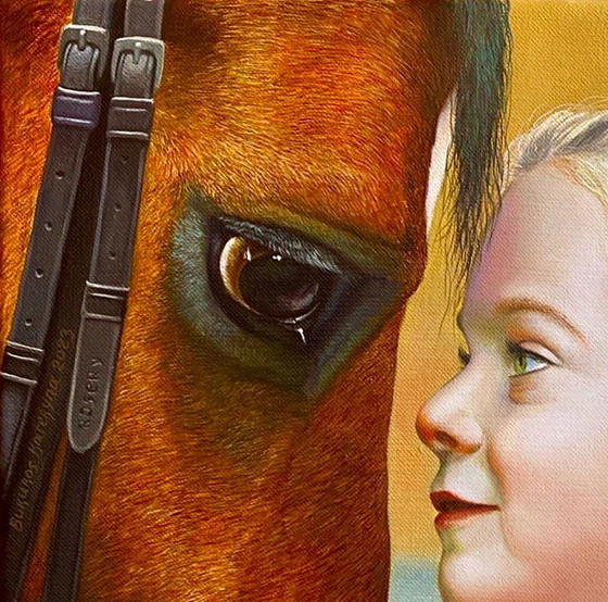 Original Oil Painting Girl With Horse Friendship – Paintings & Drawings, Canvas (photo 2 of 7)