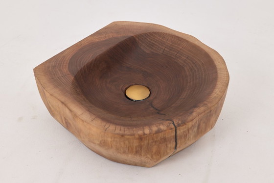 Image 1 of Lavabo de madera de nogal tallado a mano – Lavabo de baño escultural orgánico, Logniture