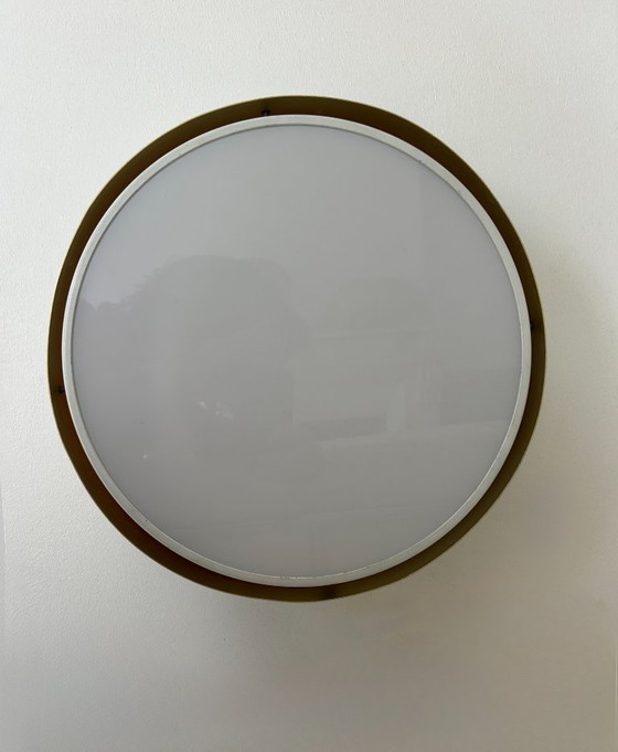 Image 1 of Paar XL vintage wandlampen, messing en opaline, Denemarken 1970