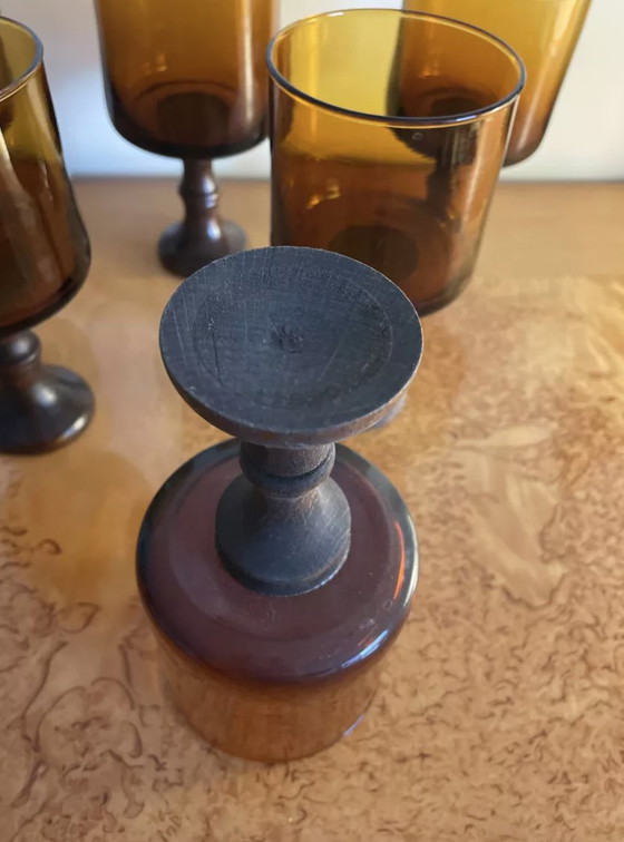 Image 1 of Set di bicchieri vintage con gambe in legno