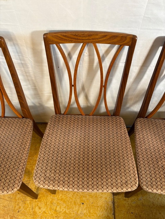 Image 1 of Mid century retro vintage teak and cloth dining chairs by GPlan 1970 elegant set of 4 dining chairs