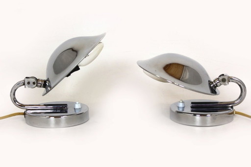 Bauhaus Style Chrome Bedside Table Lamps from Napako, Former Czechoslovakia, 1930s, Set of 2