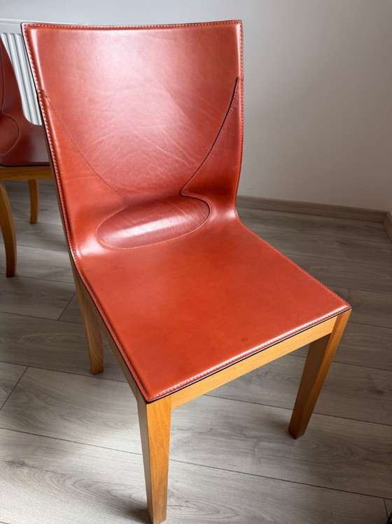 Image 1 of Original Matteo Grassi designer chairs in rare cognac leather – set of 8 in