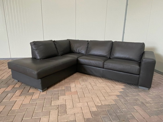 Image 1 of Beautiful Grey Real Leather Corner Sofa