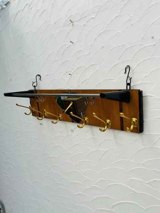 Vintage-Wandgarderobe und Spiegel aus Teakholz