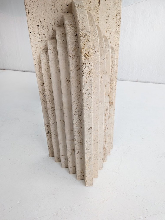 Image 1 of Travertine & Glass Dining Table with Sculpted Legs 1970s