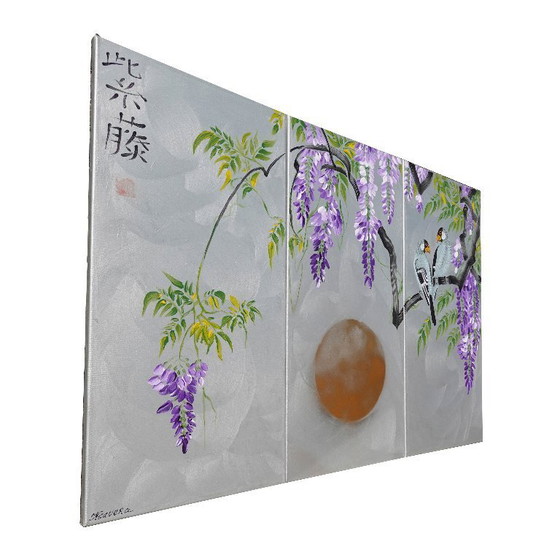 Image 1 of Glicina japonesa J221 - tríptico plateado - listo para colgar