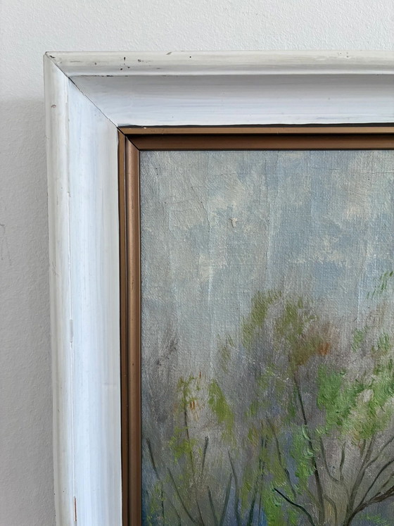 Image 1 of Vintage original forest landscape oil painting, circa 1960s