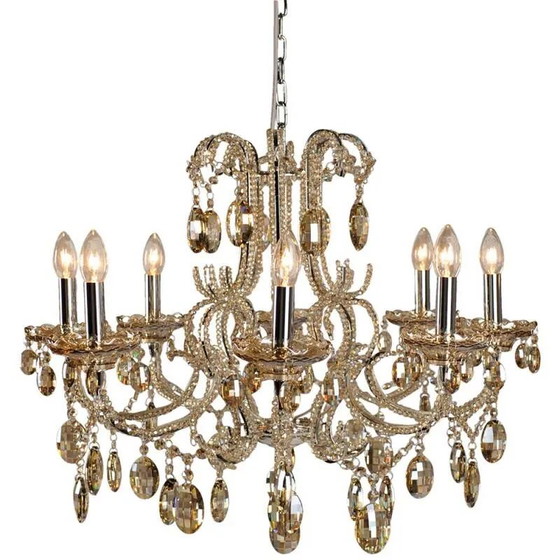 Classic golden Chandelier, Crystal, Metal, Vintage (photo 3 of 3)
