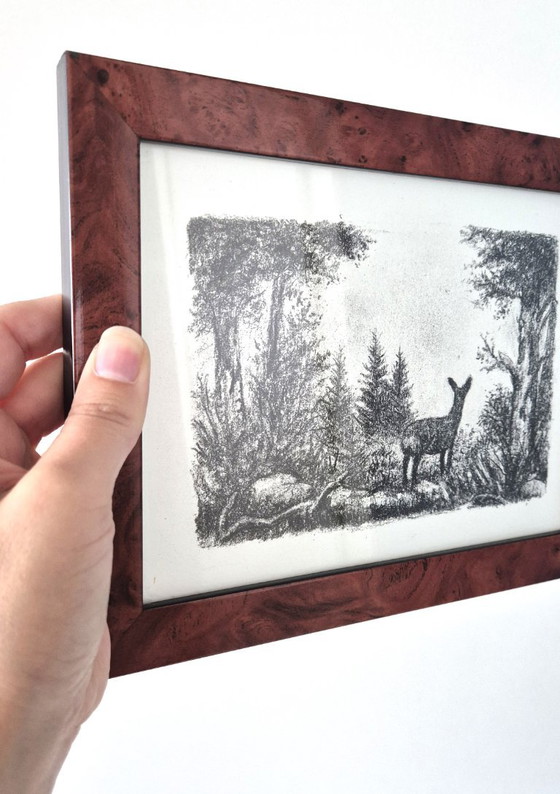 Burl Wood Picture Frame with Lithograph – Lithographs & prints, Glass, Mdf (photo 3 of 6)
