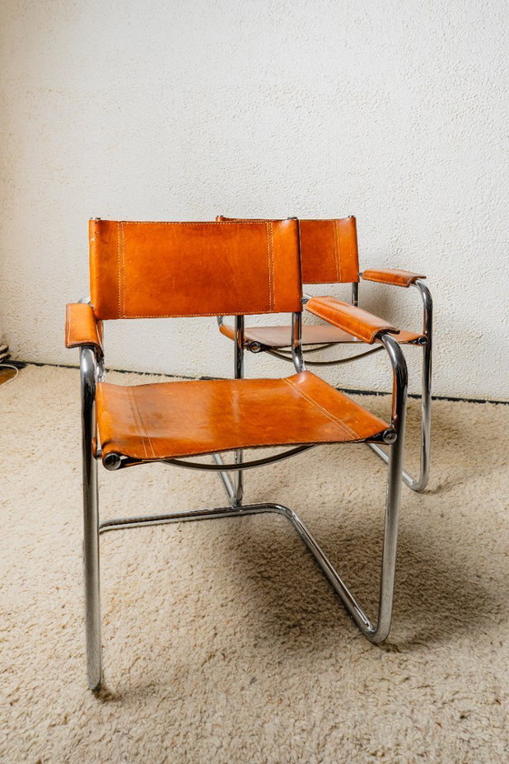 Image 1 of 2 sedie MG5 Mart Stam & Marcel Breuer Mid-Century Modern in pelle marrone cognac, anni '70