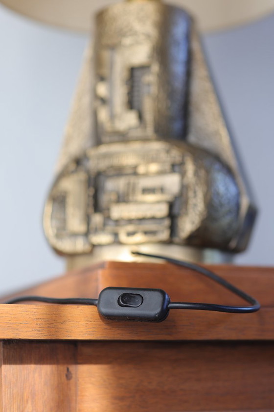 Image 1 of Vintage Brutalist Bronze Table Lamp | Sculptural Relief Design | 1970s