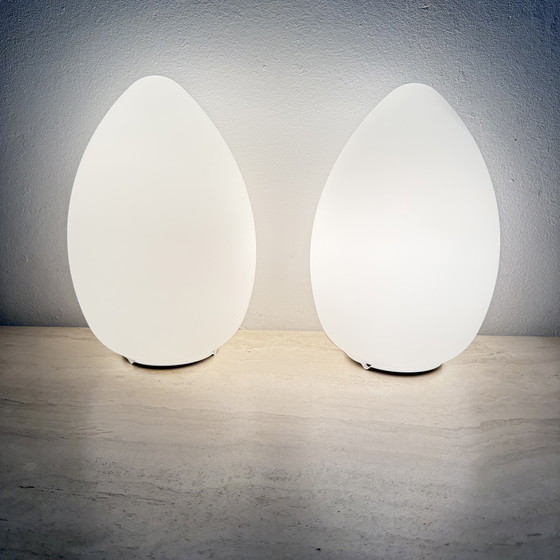 Image 1 of Set van 2 vintage eivormige glazen tafellampen, 1970