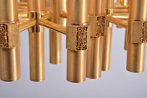 Image 1 of Gold Colored Mid-Century Modern Chandelier by Angelo Brotto for Esperia Italia