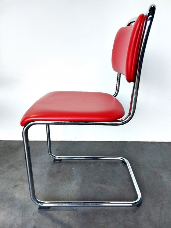 Image 1 of 4 sillas Gispen 101 | cromo pulido | cuero rojo | como nuevas