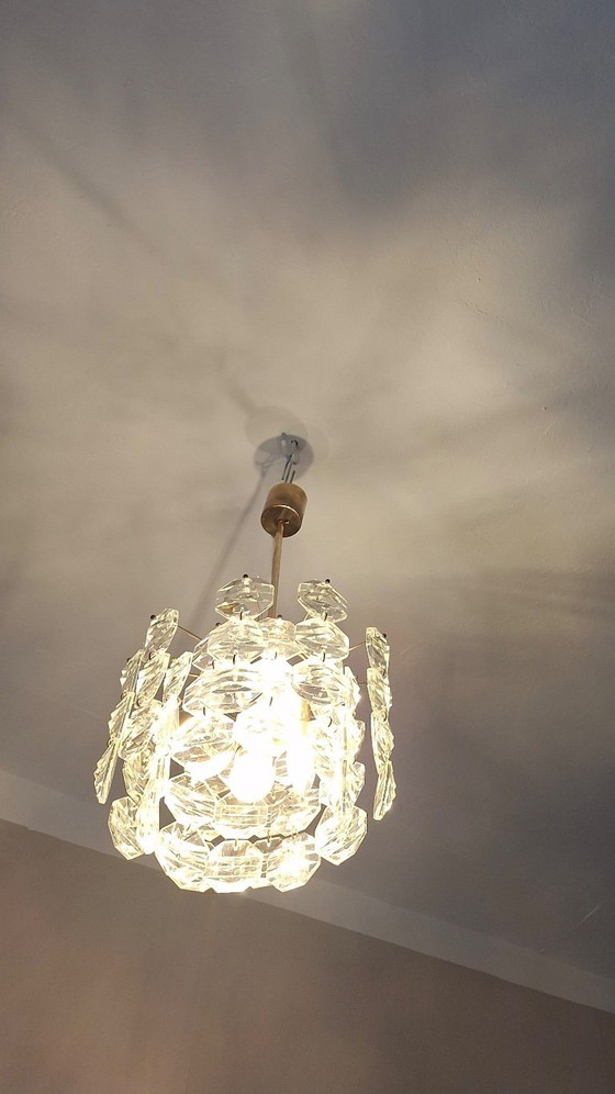 Image 1 of Kinkeldey messing en gefacetteerd glazen kroonluchter met 3 niveaus, 1960