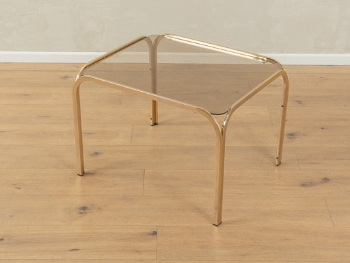 Table d'appoint années 70, structure en métal doré et plateau en verre