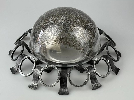 Image 1 of 60s 70s Brutalistische wandlamp of plafondlamp van ijzer & glas design