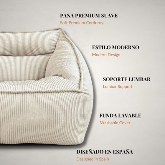 Image 1 of Luxury Living Room Bean Bag Sofa in Premium Corduroy - Designer XXL Bean Bag with Filling Included - Modern Bean Bag Chair