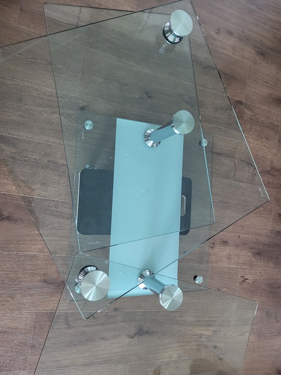 Extraordinaria mesa de centro de cristal extensible de 80 a 155 cm. – Mesas de centro, Glass, Metal (photo 6 of 10)
