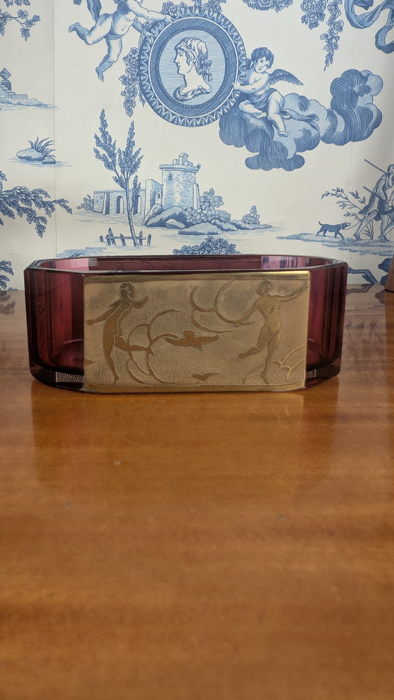 Image 1 of Moser Karlsbad Art Deco Enamelled Crystal Amethyst and Gold Mini Planter
