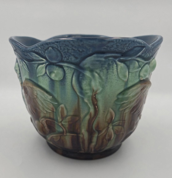 Cachepot Maiolica Barbotine Cacatua Art Nouveau – Vasi per piante, Ceramic (photo 3 of 5)