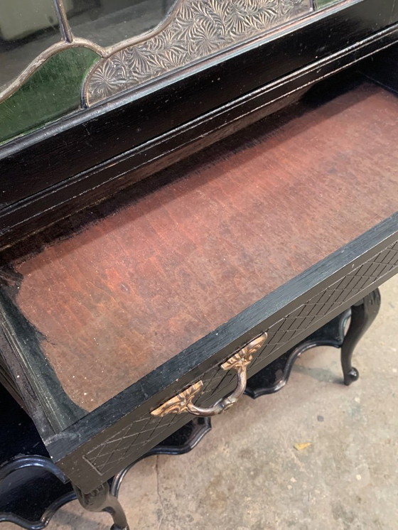 Image 1 of Grand meuble vitrine en bois noirci fin XIX/début XXème