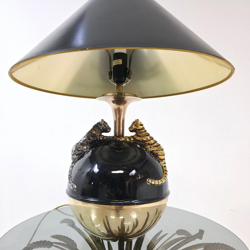 Chapman table lamp panthers brass black Hollywood vintage