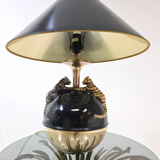 Image 1 of Chapman table lamp panthers brass black Hollywood vintage
