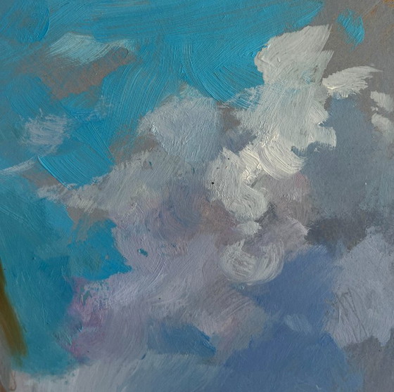 Image 1 of Original Oil Painting Summer City Landscape Sunny days by the sea