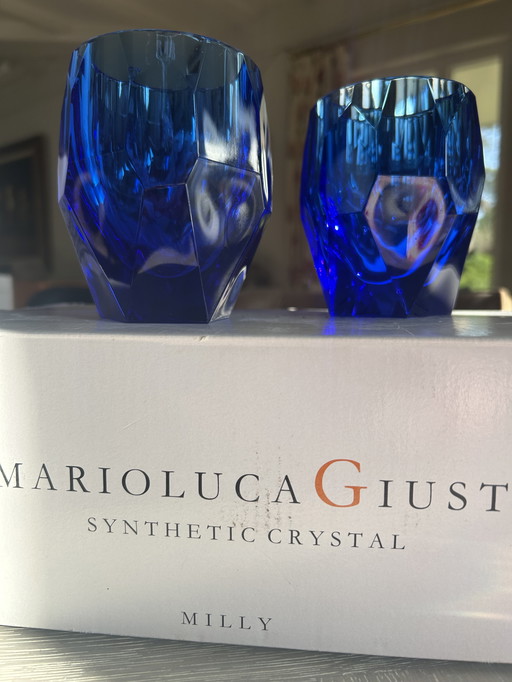 6 Marioluca Giusti Drinking Glasses Blue Synthetic Crystal