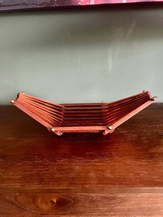 Image 1 of Original Danish Mid - Century teak fruit basket from the 1960's. Foldable fruit or bread basket in Mid-Century-Modern design.