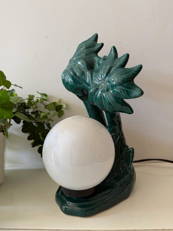 Lampada vintage a palme con globo in vetro – Lampade da tavolo, Ceramic, Glass, Hollywood Regency (photo 6 of 6)