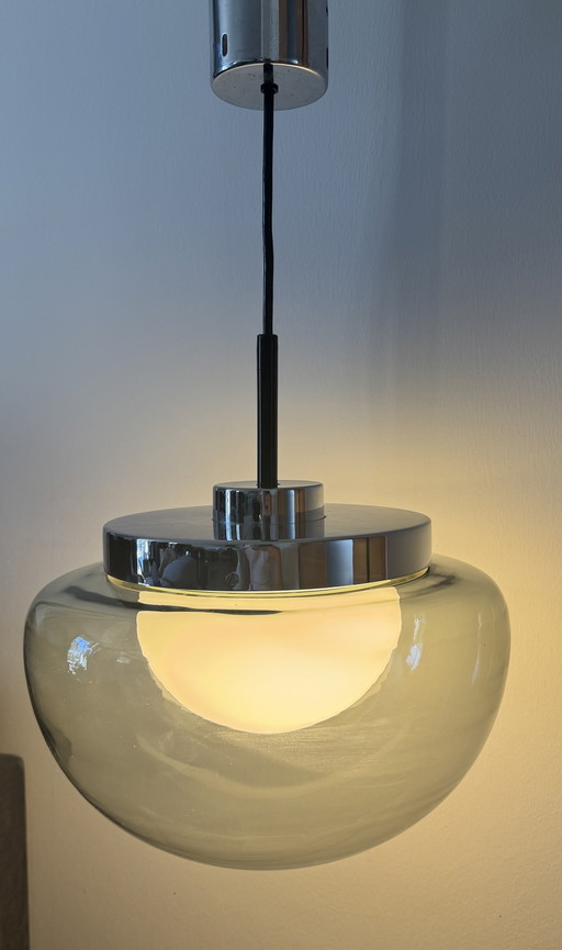 Suspension originale STAFF Lighting - Années 1970, Chrome et verre fumé