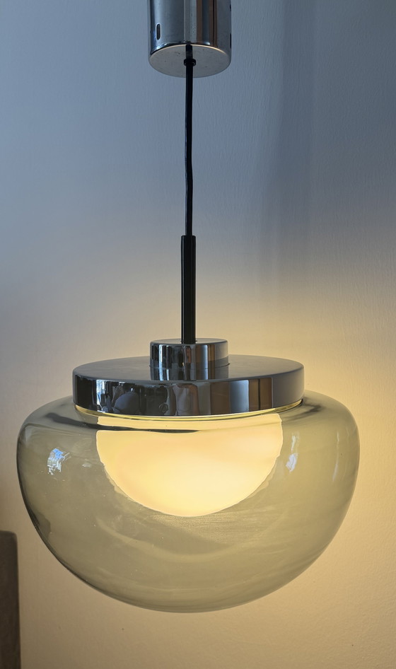 Image 1 of Suspension originale STAFF Lighting - Années 1970, Chrome et verre fumé