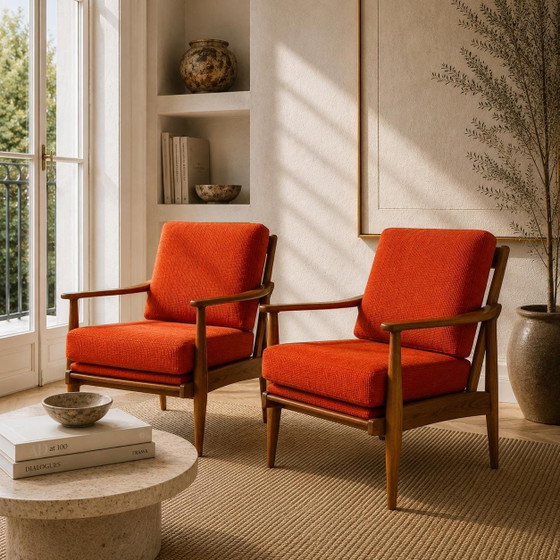 Fauteuil Lounge Vintage / Chaise Cocktail – Années 1960 – Style Scandinave – Bois Massif – Housse Amovible (photo 2 of 17)
