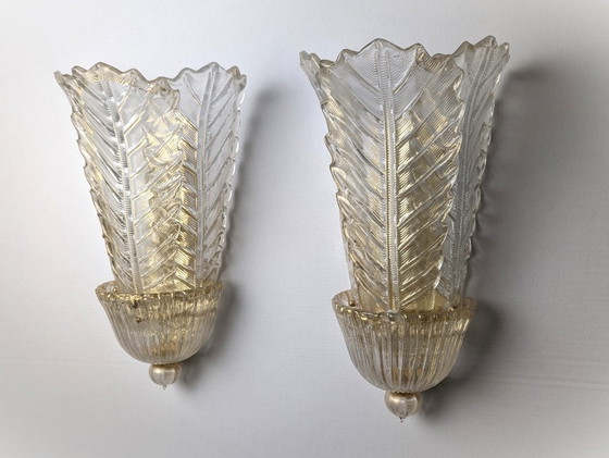 Image 1 of Coppia applique giganti Barovier & Toso Foglia d'Oro di Murano, anni '80