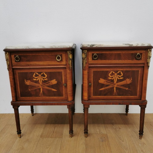 Vintage Antique Nightstands Bedside Cabinets With Marble Top Set Price