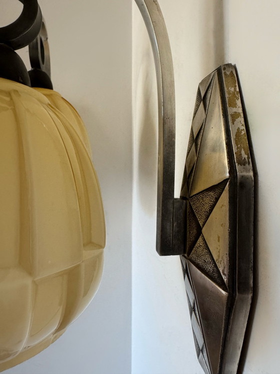 Applique Art Déco bronzo argentato Peuch & Besse – Vetro (photo 7 of 15)