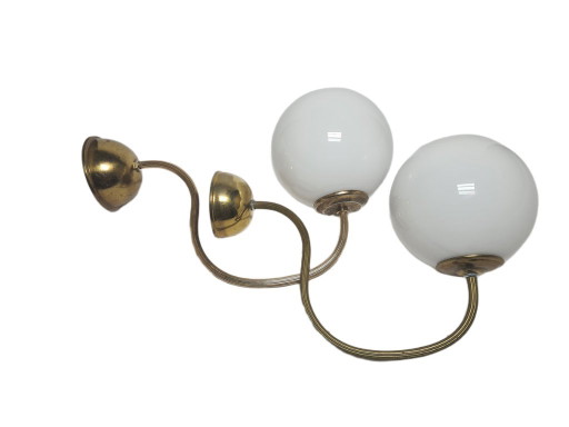 Applique murale Art Déco, Pologne, années 1950, lot de 2 – wandlampen, Glass, Brass