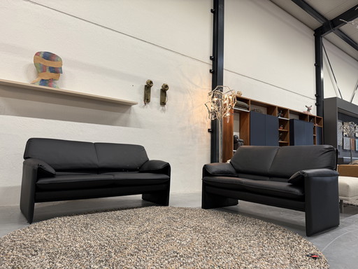Leolux Bora Beta Sofa Set Black Leather 2.5 & 2 Seater Sofa